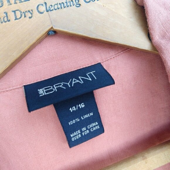 Lane Bryant Linen Top Plus Size 14/16 Terra Cotta Short Sleeve Button Up Collar - Picture 7 of 8